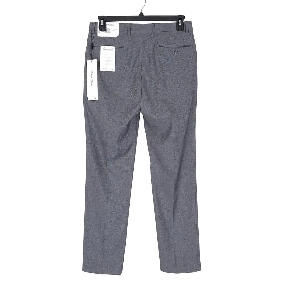 Calvin Klein Mens Slim Fit Dress Pants 33x32 Medium Grey Solid Sharkskin Stretch